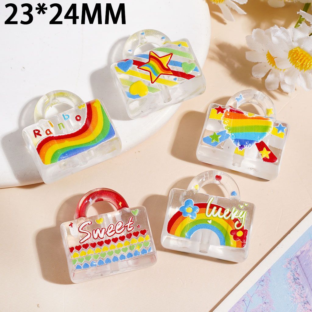 Rainbow Series Star Heart Flower Handbag Acrylic Beads, 23*24MM, Transparent, Random Mix