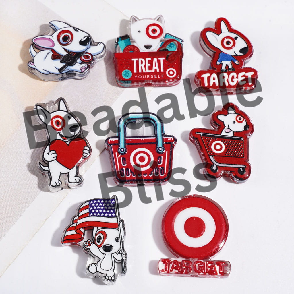Semi-Clear Acrylic Beads Mascot Dog in American Supermarket Theme, Red Series, Random Mix