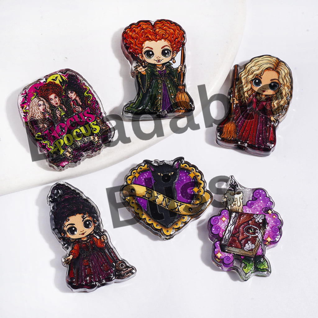 Acrylic Beads Spooky Sisters Characters, Semi-Clear, Random Mix