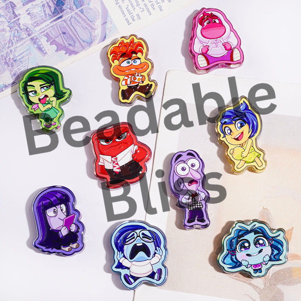 Semi-Clear Acrylic Beads Five Mental Emotion in Cartoon Characters, Random Mix