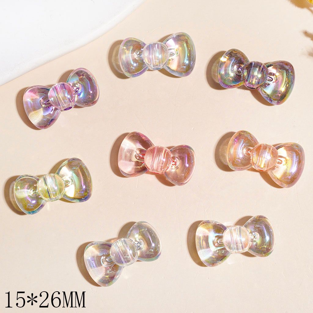 UV-Coated Acrylic Beads Mini Bowtie in Diverse Colors, Clear, 15*26MM Random Mix