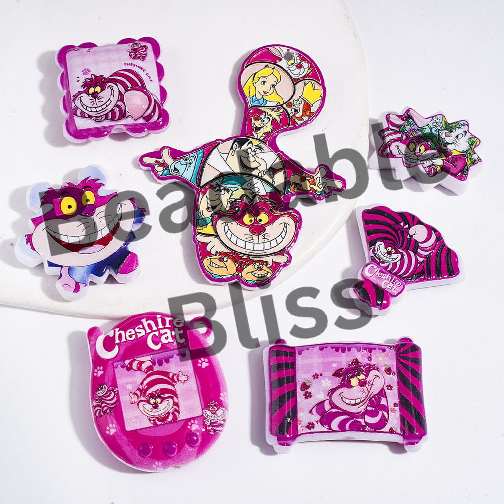 Purple Pink Style Laughing Cat and Rabbit Characters Series Acrylic Beads & Pendants, Random Mix