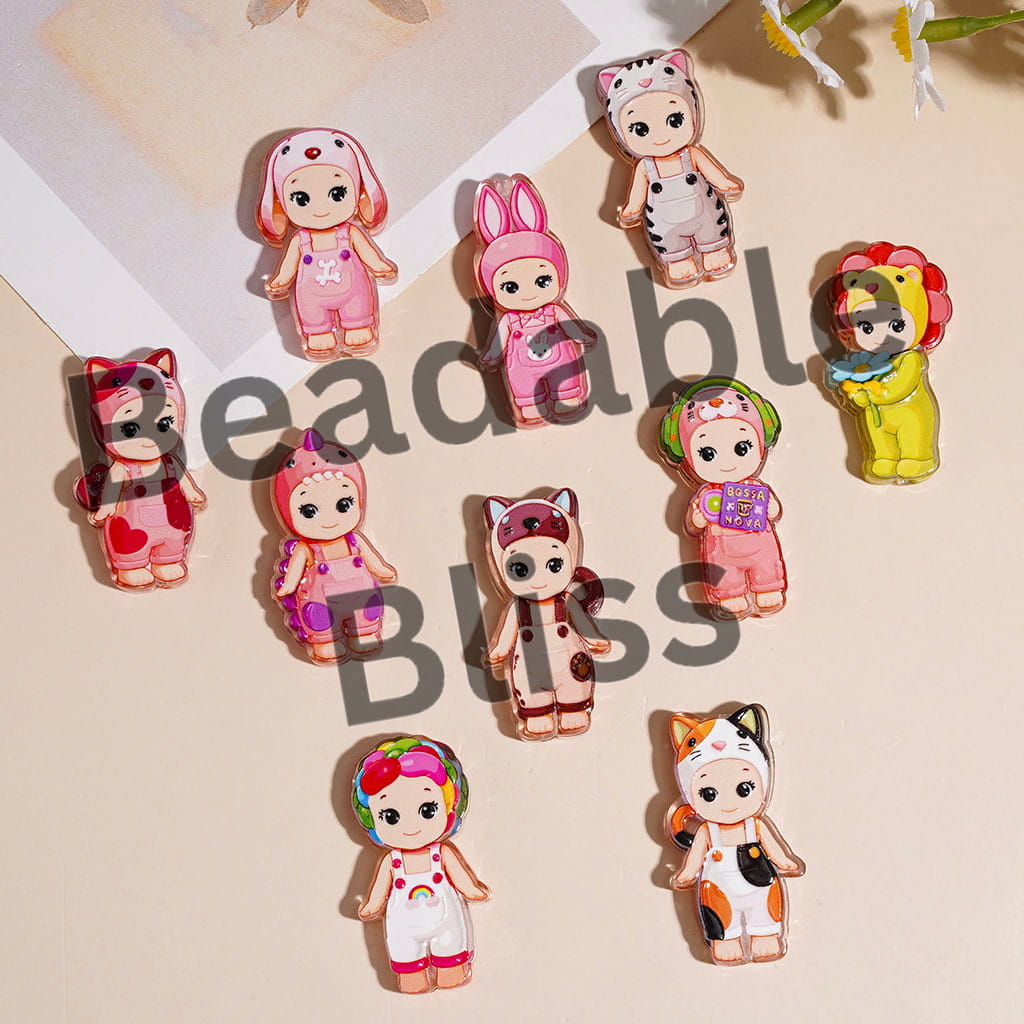 Acrylic Beads Baby Angel with Animal Hat and Overalls, Random Mix