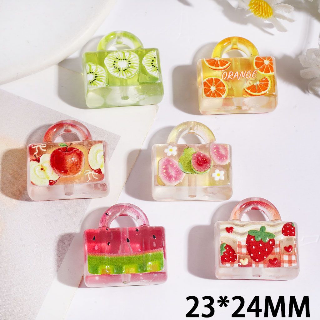 Various Kinds Fruit Handbag Acrylic Beads, 23*24MM, Transparent, Random Mix