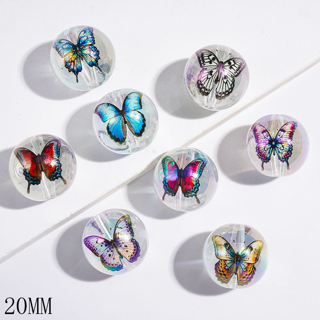 UV-Coated Clear Acrylic Beads for Bracelets Butterfly, 20MM Multi-Color Random Mix