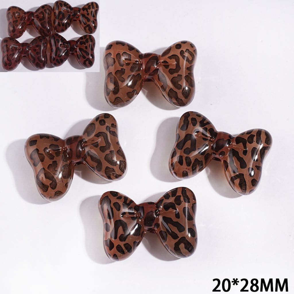 “Bold Red-Brown with Wild Jaguar Print & Color-Changing Bowtie Shaped Acrylic Beads, 20*28MM”