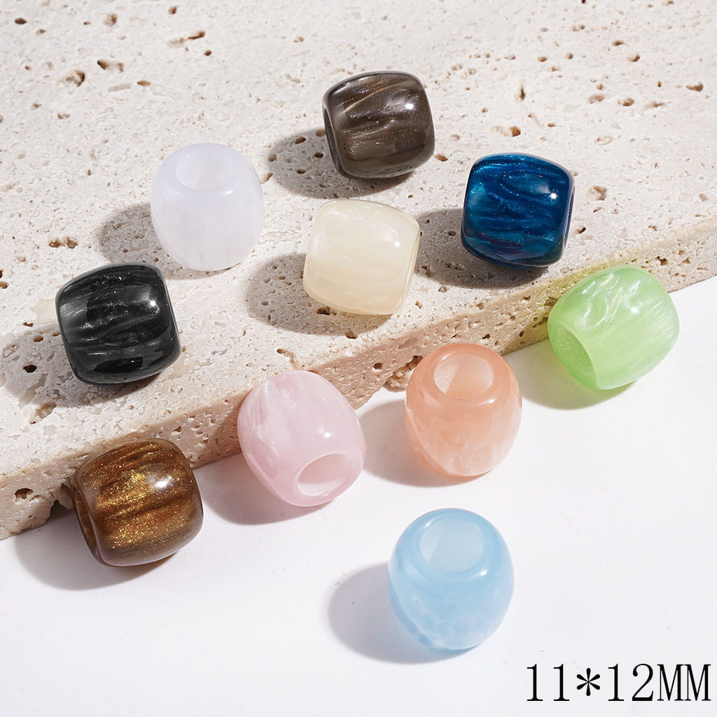 Cat Eye Style Acrylic Barrel Beads, Large Hole Beads, 11*12MM, Multi-Color, Random Mix (The Hole Diameter is 6MM)