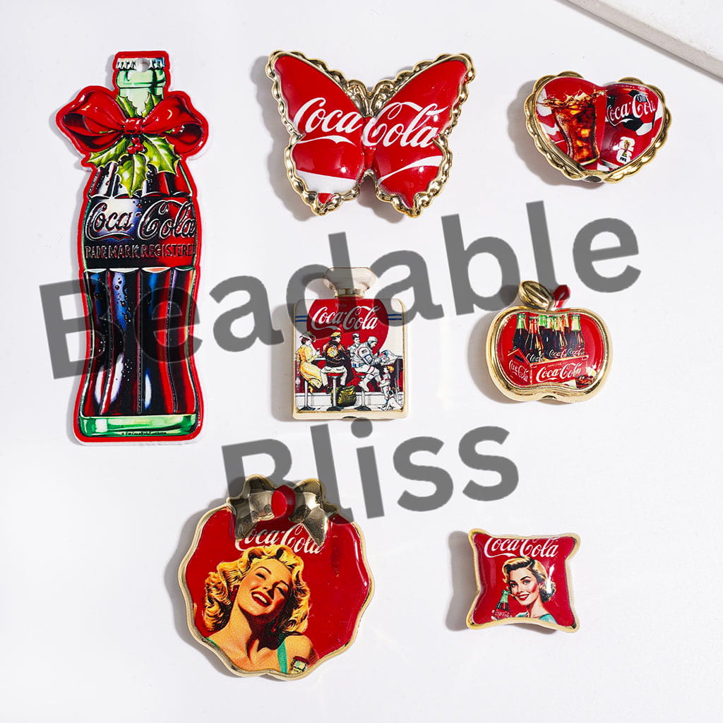 Acrylic Beads and Pendants Soda Drink Series, Gold Border, Random Mix
