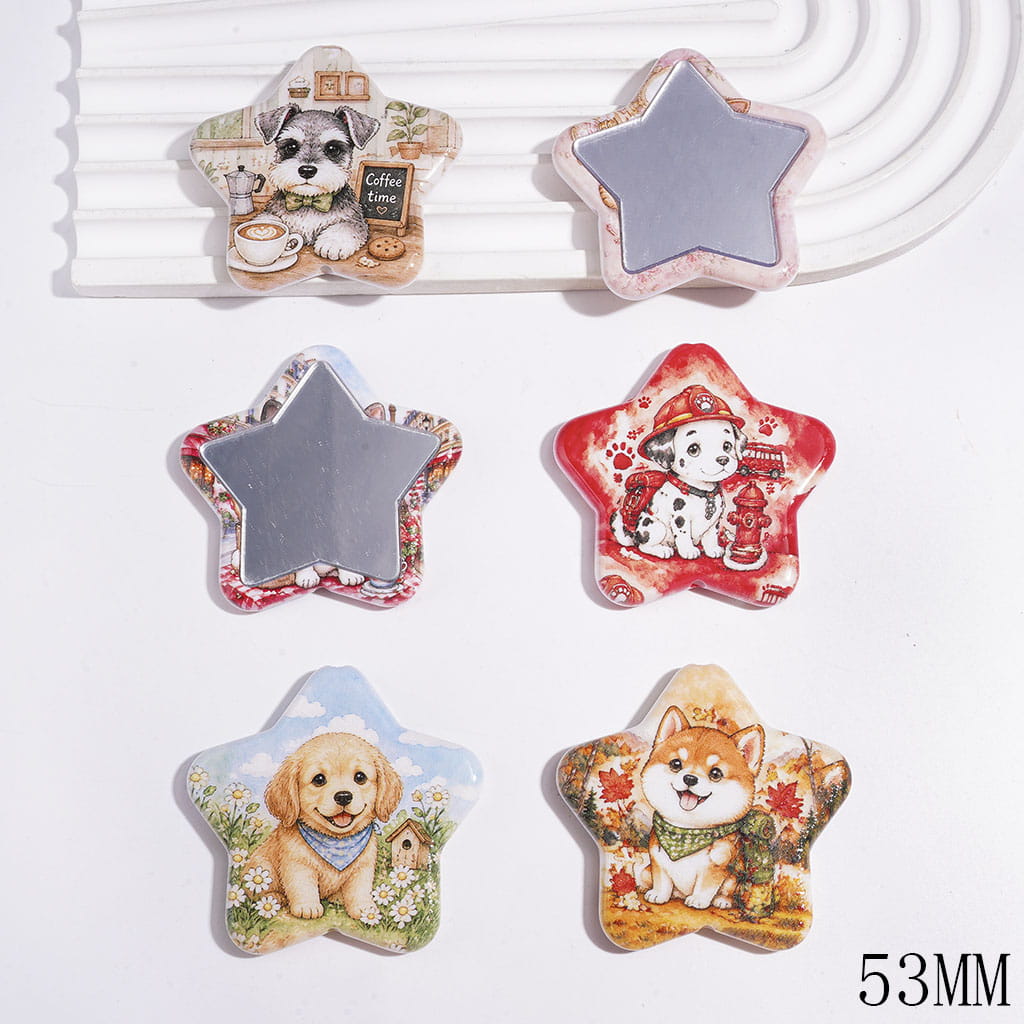 Star with Pet Dog Patterns Acrylic Beads, 53MM, Random Mix