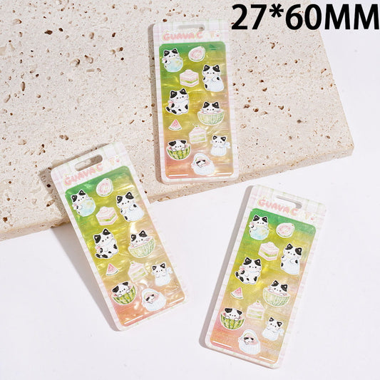 Cute Cat Dessert & Fruit Green Series, Rectangle Shape Acrylic Pendants, 27*60MM, Random Mix