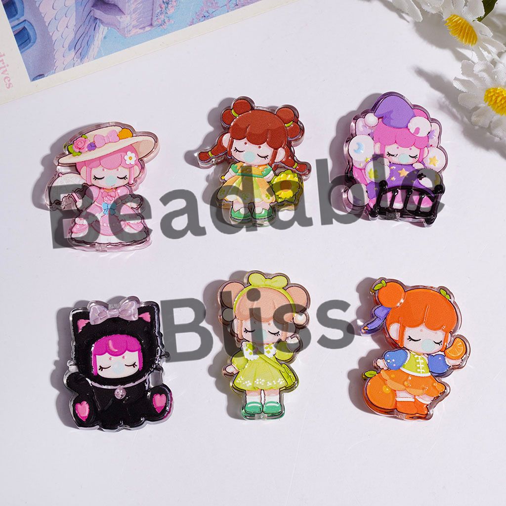 Acrylic Beads Diverse Style Girl Character Series, Semi-Clear, Random Mix