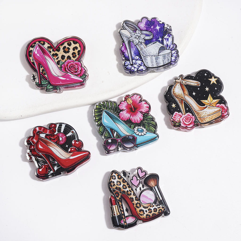 Glamorous High-Heel Shoe Designs in Assorted Styles Semi-Clear Acrylic Beads, Random Mix