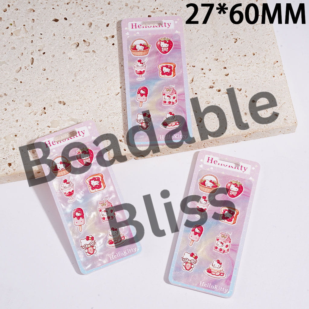 Acrylic Pendants Strawberry Cute Cat Series with Ice Cream Milk Cake Basket Bread in Pink, Rectangle Shaped 27*60MM