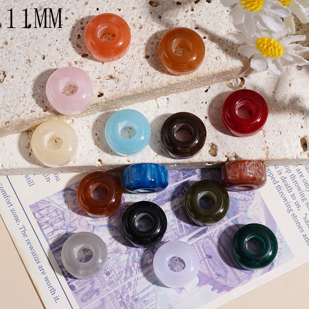 Acrylic Wheel Beads with Glitter and Vertical Abstract Cloud Texture, 11MM, Big Hole Beads, Random Mix, Multi-Color (The Hole Diameter is Around 4.5MM)