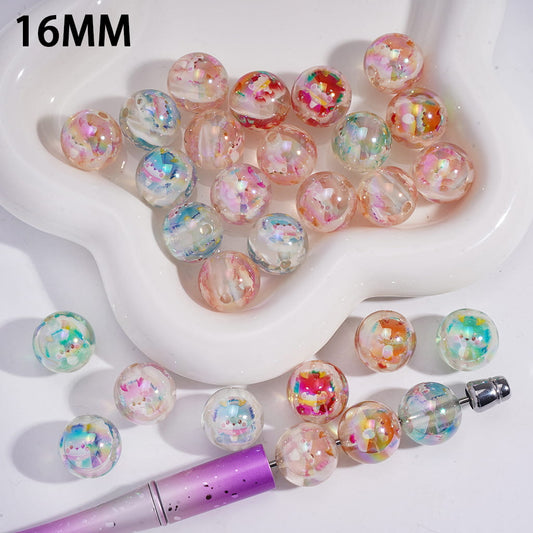 UV Coating Cute Baby Loong Embedded Inside Bead Semi-Clear Round Acrylic Beads for Bracelets 16MM Random Mix