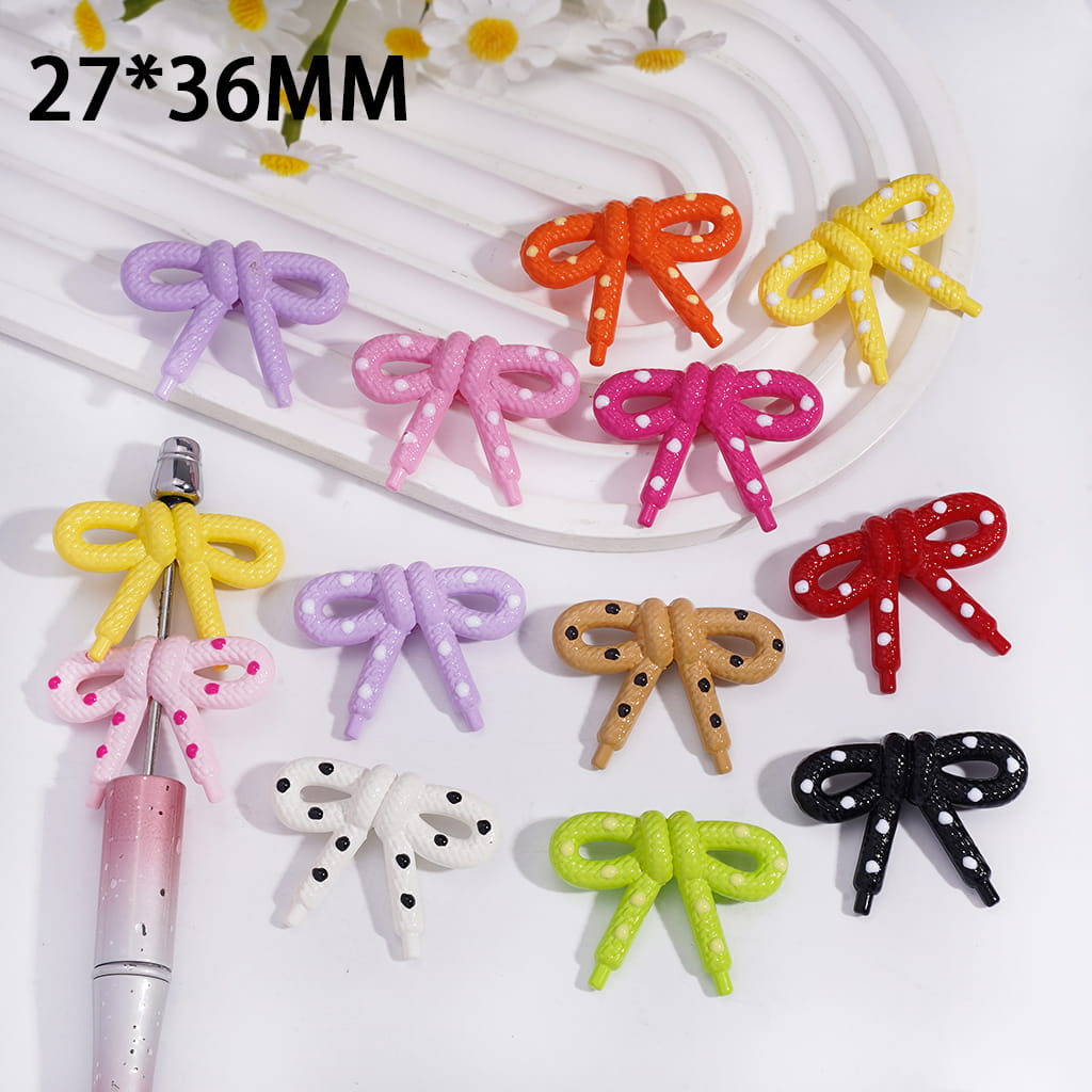 Bow Knots with Polka Dots Acrylic Beads 27*36MM Random Mix