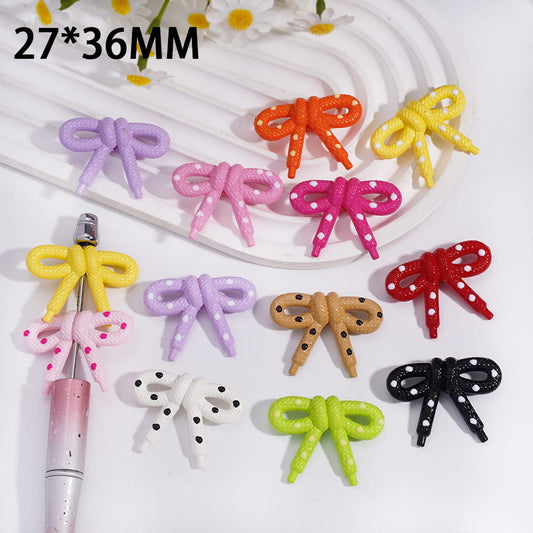 Bow Knots with Polka Dots Acrylic Beads 27*36MM Random Mix