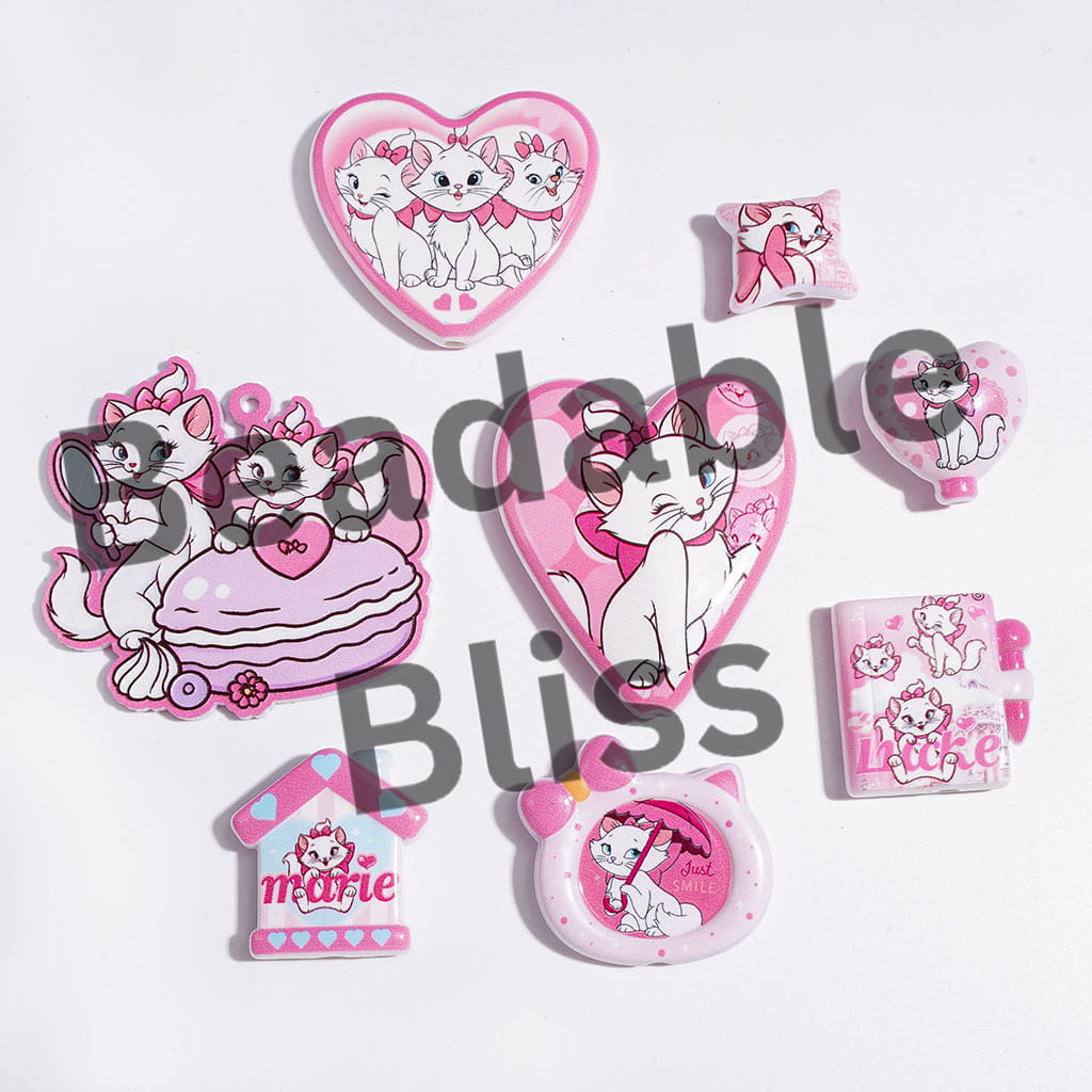 Acrylic Beads and Pendants Beautiful Cat Characters in Pink Series, Random Mix