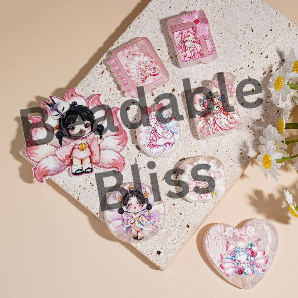 Acrylic Beads and Pendants Nine-Tailed Fox Girl, Pink Series, Random Mix