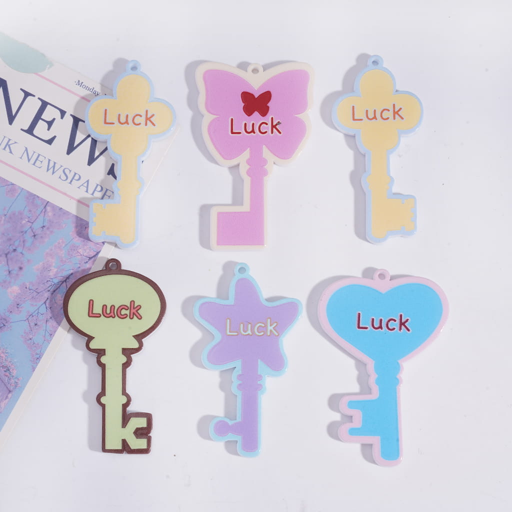 Luck Key Acrylic Pendant Beads Various Styles Random Mix