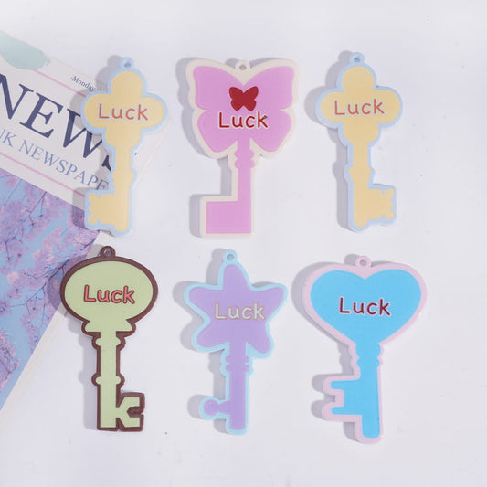 Luck Key Acrylic Pendant Beads Various Styles Random Mix