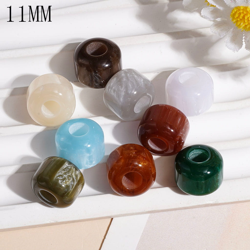 Big Hole Beads - Chunky Barrel Acrylic Beads with Pearlescent Marbled Shell Grain Texture, 11MM, Multi-Color, Random Mix (The Hole Diameter is Around 4.5MM)