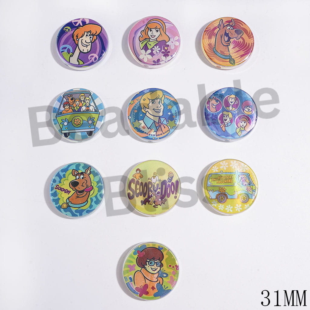 UV-Finish Playful Silly Dog Character Series Flat Round Acrylic Beads, 31MM, Random Mix