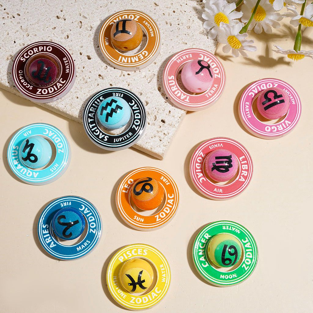 Twelve Constellations Theme Acrylic Beads Hollowed Round and Round Piece, Multi-Color Random Mix (Please Read the Description)