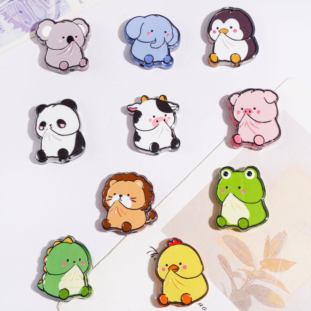 Cute Farm & Wildlife Animal Pig, Cow, Chick, Panda, Lion, Frog, Penguin, Elephant, Koala & Crocodile Acrylic Beads, Random Mix