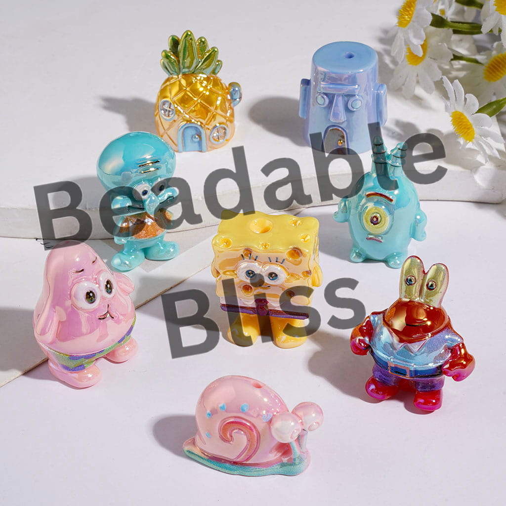 UV Coating Yellow Baby Sponge Character Series Acrylic Beads, Random Mix