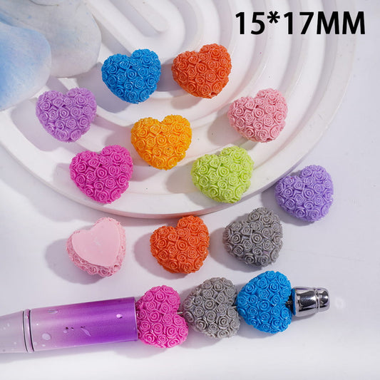 Cute Flower Rose Romantic Heart Shape Acrylic Beads 15*17MM, Random Mix
