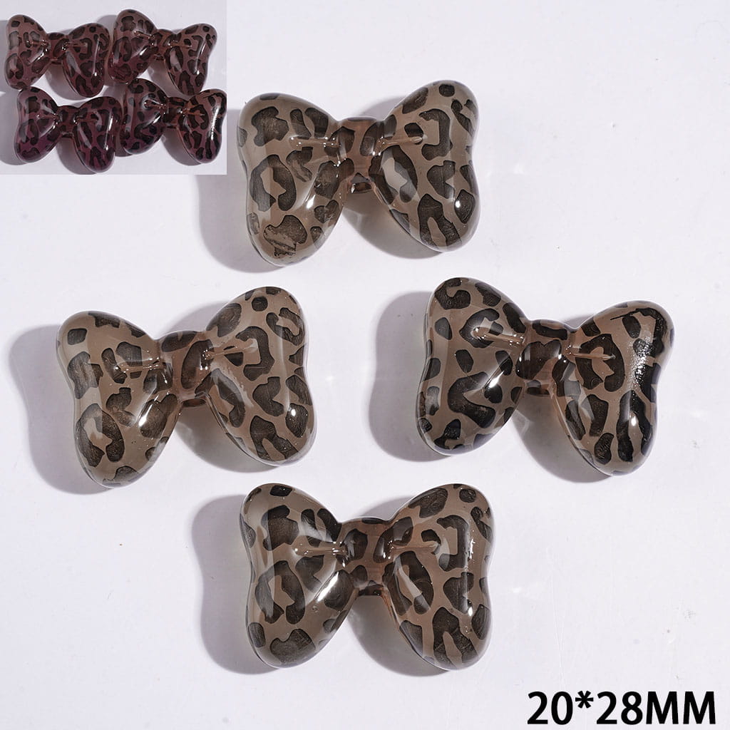 Light Brown with Wild Jaguar Print & Color-Changing Bowtie Shaped Acrylic Beads, 20*28MM