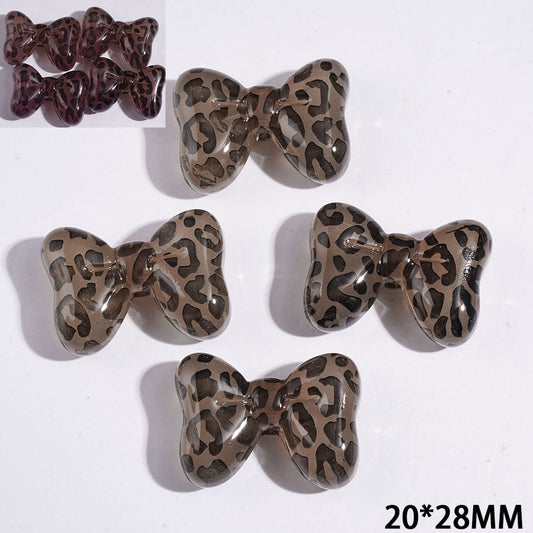 Light Brown with Wild Jaguar Print & Color-Changing Bowtie Shaped Acrylic Beads, 20*28MM