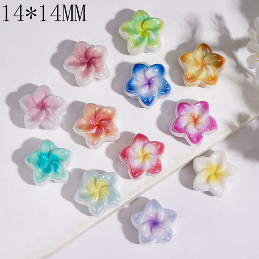 Glossy UV Coating Mini Five-Petal Plumeria Flower w Swirl Vein Acrylic Beads, 14*14MM, Multi-Color Random Mix