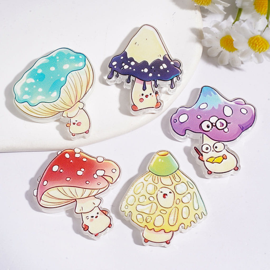 Acrylic Beads with Cute Mushroom Series, Semi-Clear, Random Mix Multi-Color