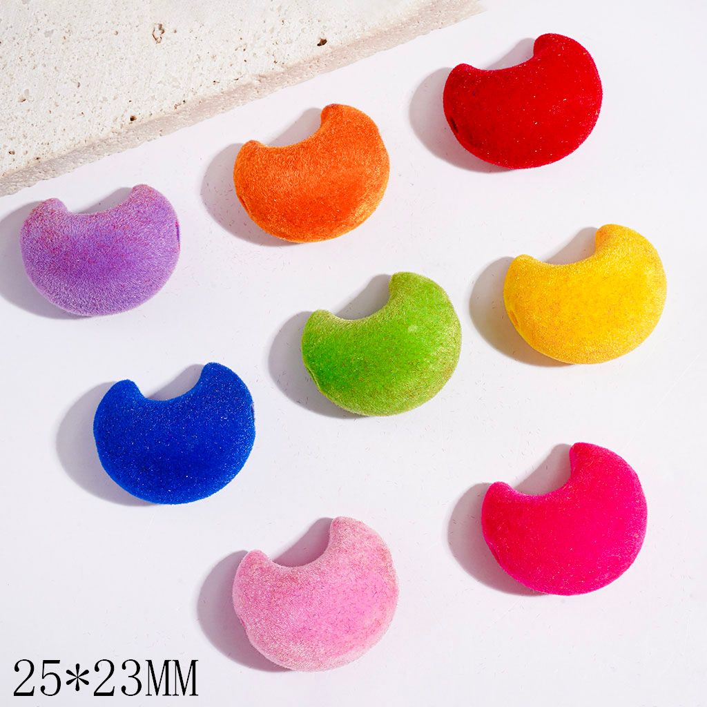 Acrylic Beads Flocked Fluffy Crescent Moon, 25*23MM Multi-Color Random Mix