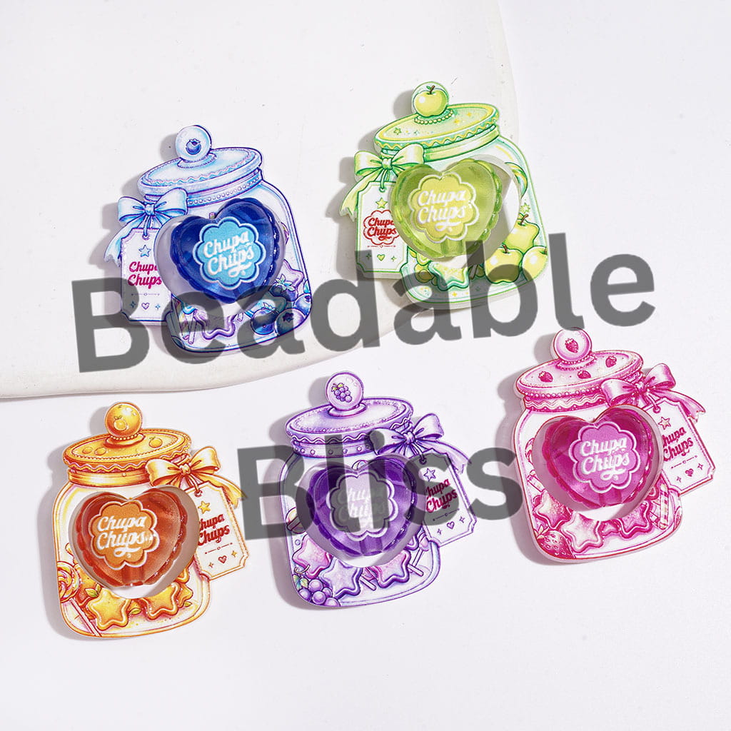 Acrylic Beads Lollipop Series Collection Set, Hollowed Jar Frame and Heart Shaped Pieces, Multi-Color Random Mix
