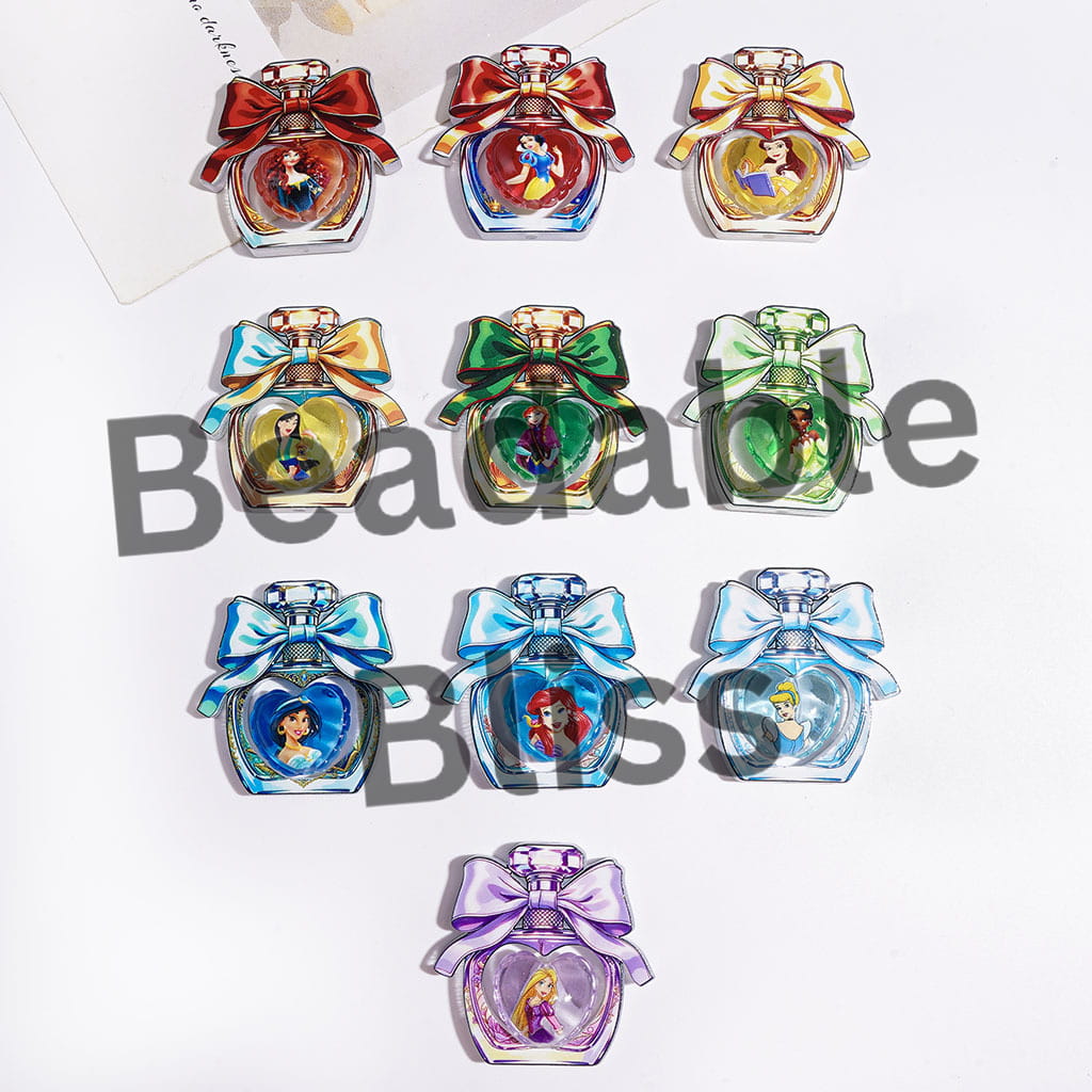 Classic Princess Character Collection Set Acrylic Beads, Hollowed Perfume Bottle with Bowtie and Heart Shaped Pieces, Random Mix