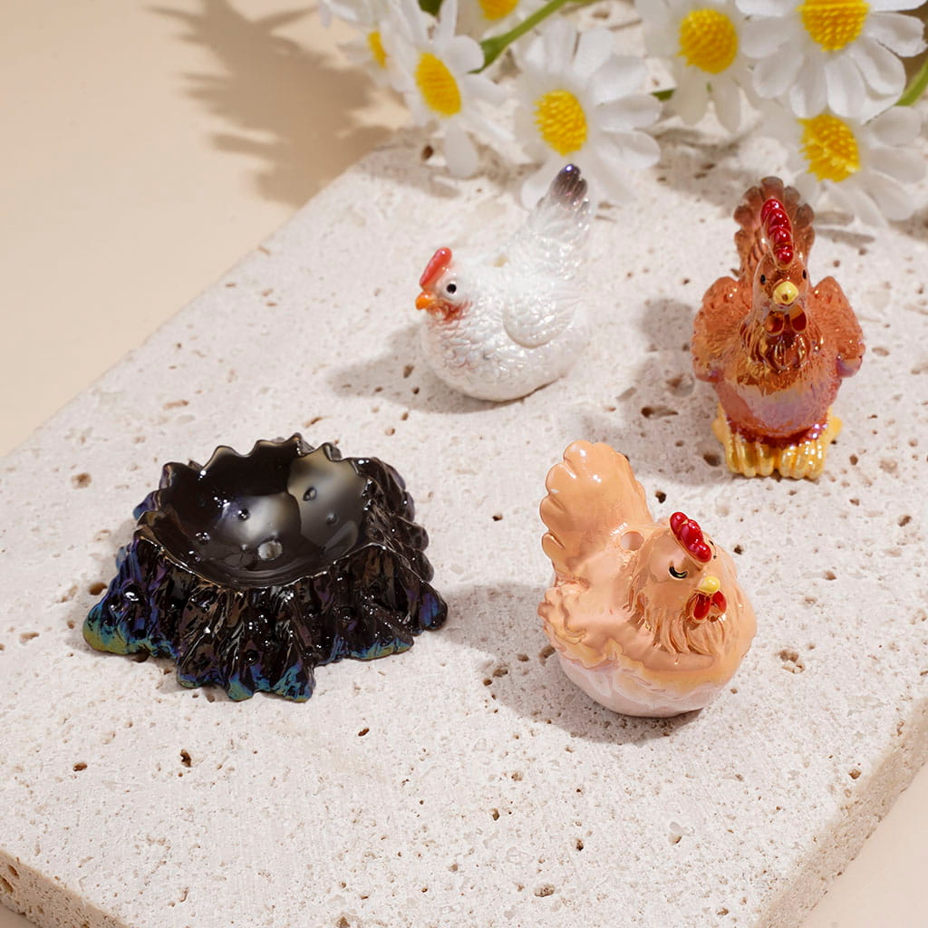 Cute Chicken, Hen & Nest Design with UV-Coated Glossy Finish Acrylic Beads, Random Mix