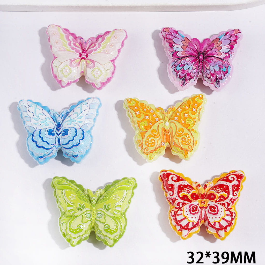 Elegant Bohemian Style Butterfly, Decorative Swirl & Floral Patterns Acrylic Beads, 32*39MM, Multicolor, Random Mix