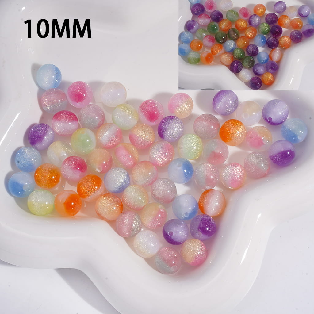 Three Ombre Colors Change with Shiny Glitter Acrylic Beads for Bracelets 10MM, Random Mix