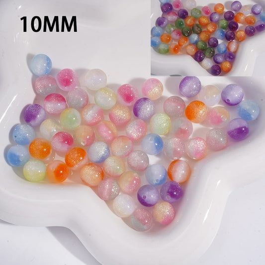 Three Ombre Colors Change with Shiny Glitter Acrylic Beads for Bracelets 10MM, Random Mix
