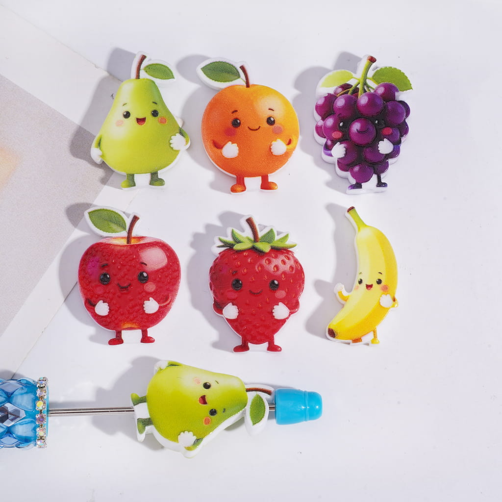 Assorted Smiling Fruits Style Acrylic Beads Random Mix
