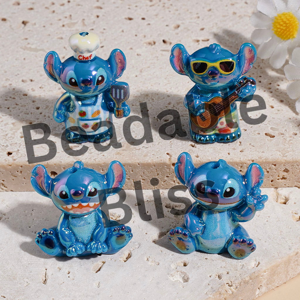 UV-Coated Acrylic Beads Blue Monster in Diverse Styles Character Random Mix