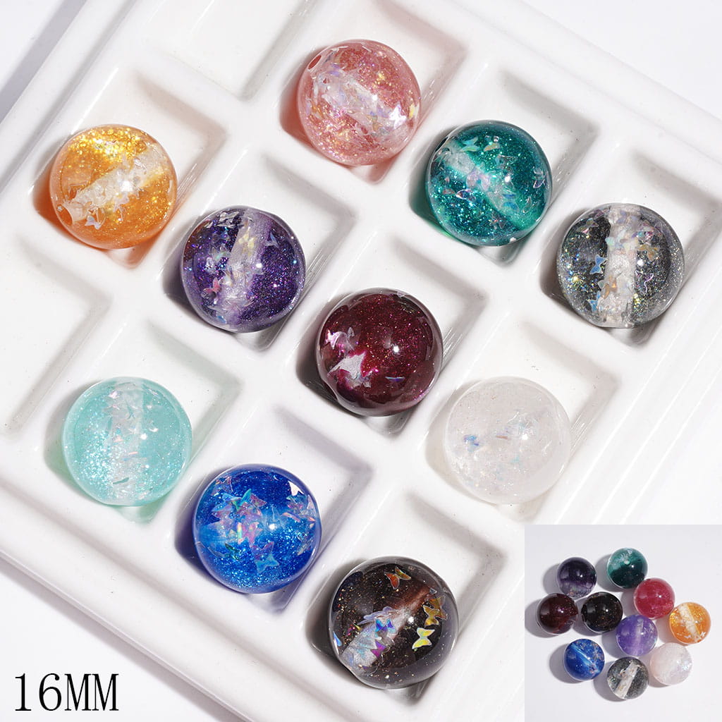 Color Changing Acrylic Beads for Bracelets Double Colors with Glitter & Silver Butterfly Sequins, 16MM, Dark Color Series, Random Mix