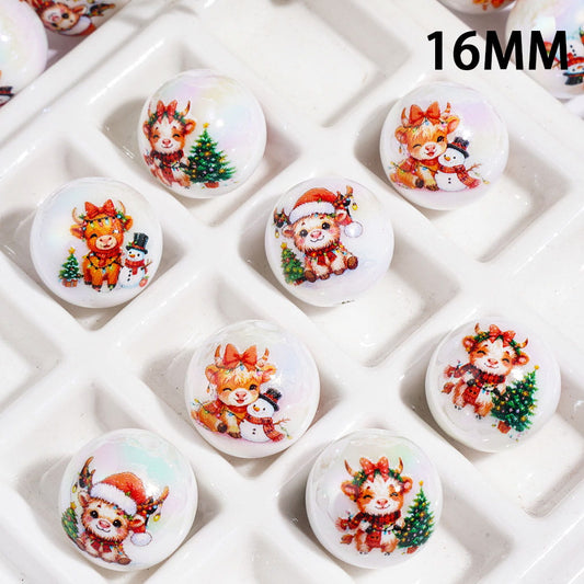 UV Coated Acrylic Beads for Bracelets Christmas Series, Christmas Tree Snowman Cow Reindeer, 16MM Random Mix