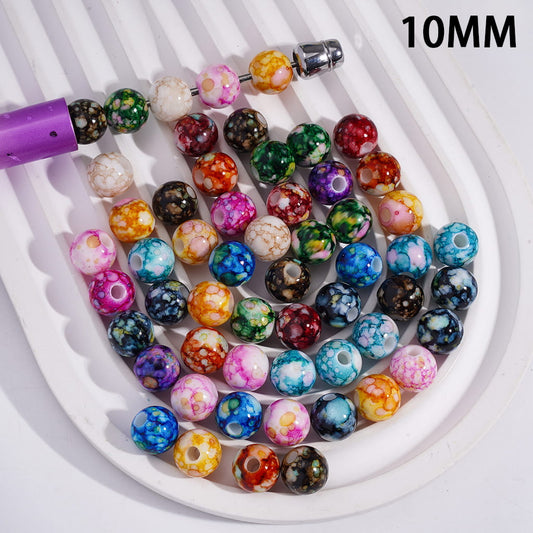 Colorful Splash-Ink Spots Round Acrylic Beads for Bracelets 10MM, Random Mix