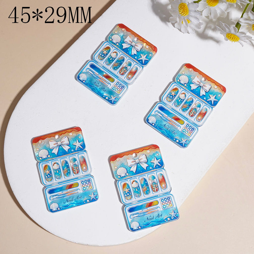 Cute Ocean-Themed Nail Art Kit Acrylic Pendant with Seashell & Starfish, 45*29MM, Multi Colors Random Mix