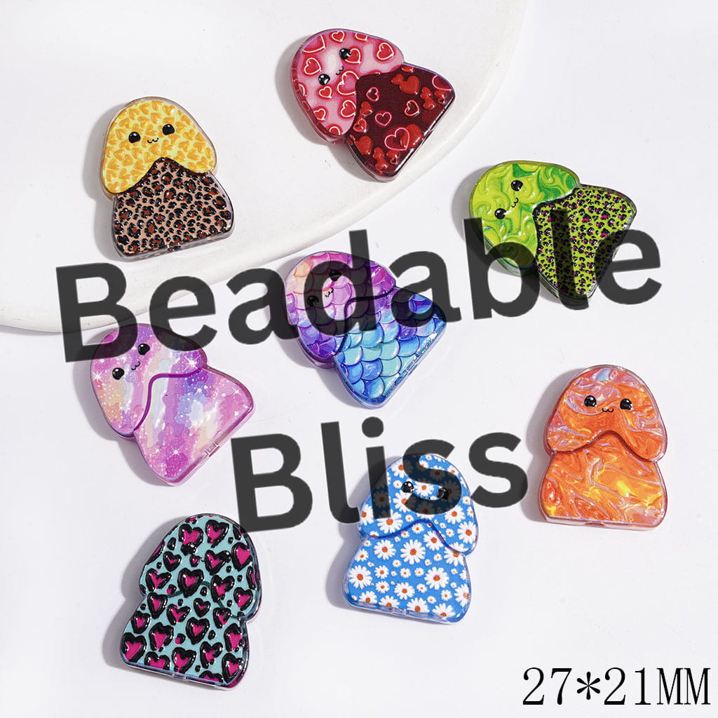 Various Style Mushroom Design Acrylic Beads, Man Exclusive Theme, 27*21MM, Multi-Color, Semi-Clear, Random Mix