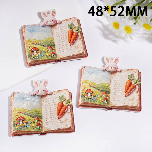 Cute Bunny Storybook with Carrots, Mushrooms & Countryside Acrylic Beads for Pendants 48*52MM